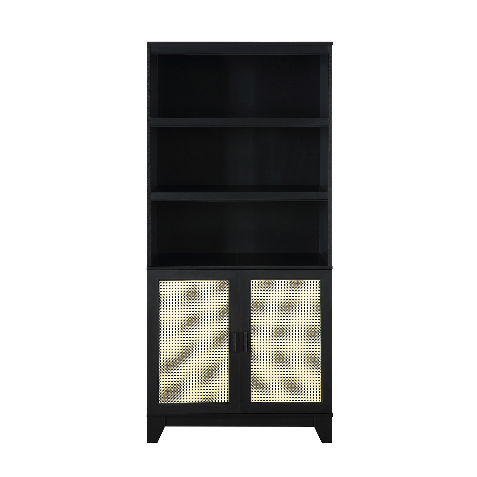Manhattan Comfort, Sheridan Modern Cane Bookcase in Black, Height 70.86 in, Shelves (qty.) 7 Material MDF, Model# BC-6GLF